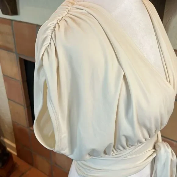 Express Cream SMOOTH MATTE JERSEY DRAPED FRONT TOP, size XS - Picture 4 of 9